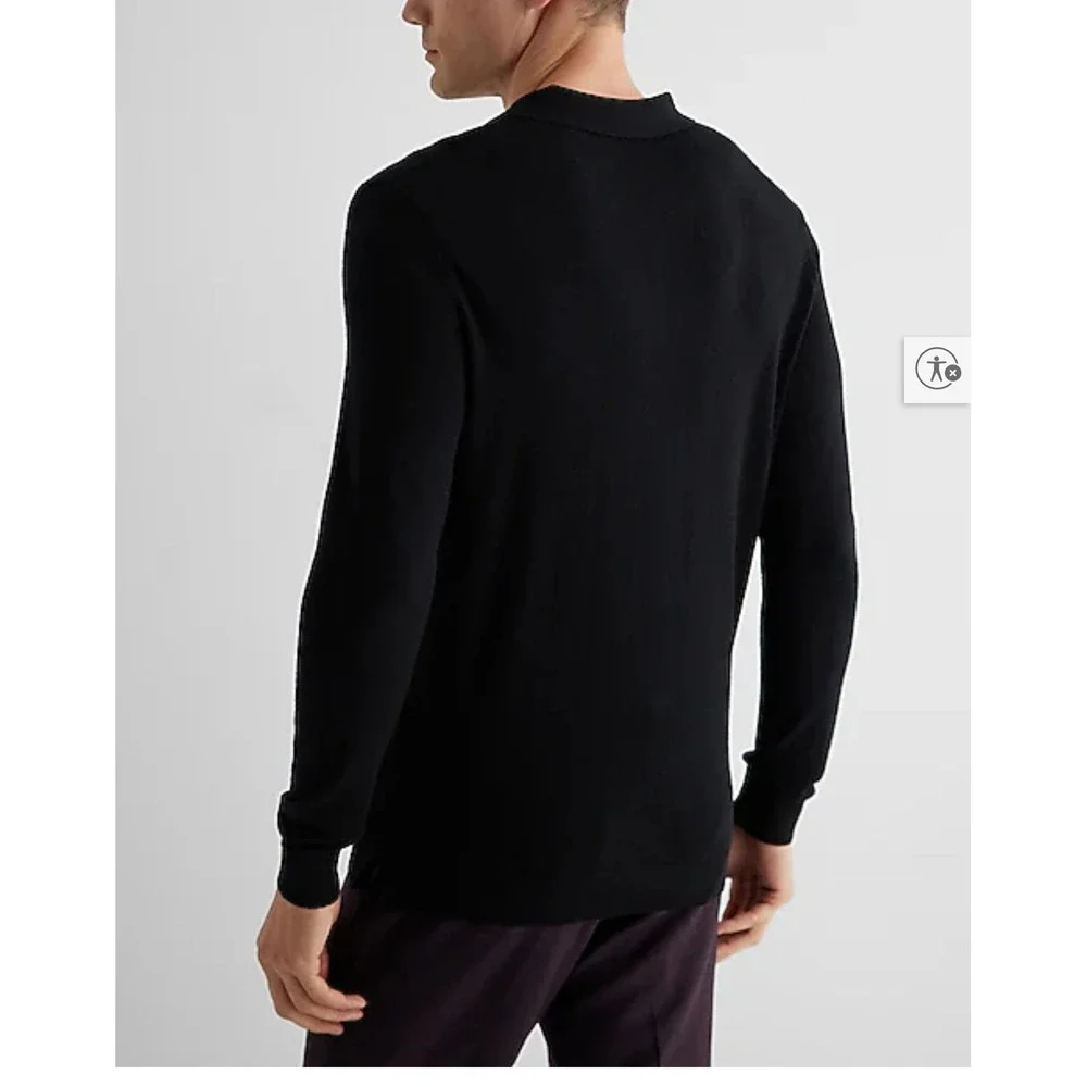 Express 100% Merino Wool Quarter Zip Polo Sweater Black Purple Stripe Medium